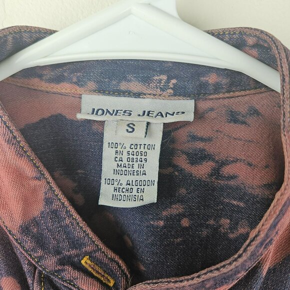 COTTON Tie Dye Western Shirt Womens S Boho Button Blouse JONES JEANS brand Long - Picture 3 of 12